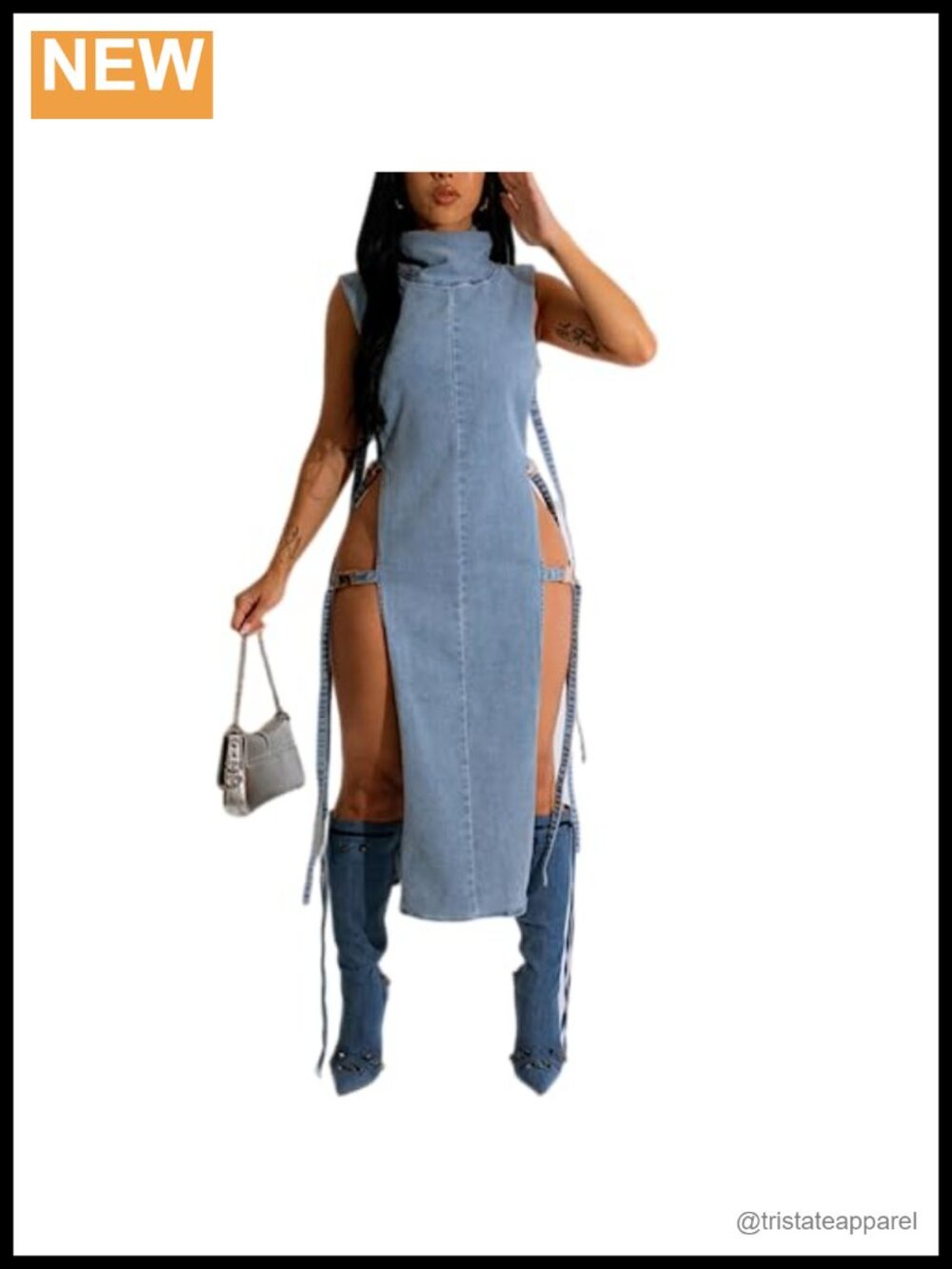 Novaorily Women Distressed Boyfriend Denim Dress Sleeveless Midi Jean Dress